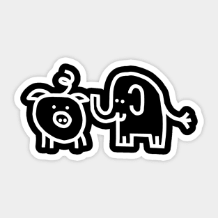 Small Pig and Elephant Minimal Line Drawing Sticker